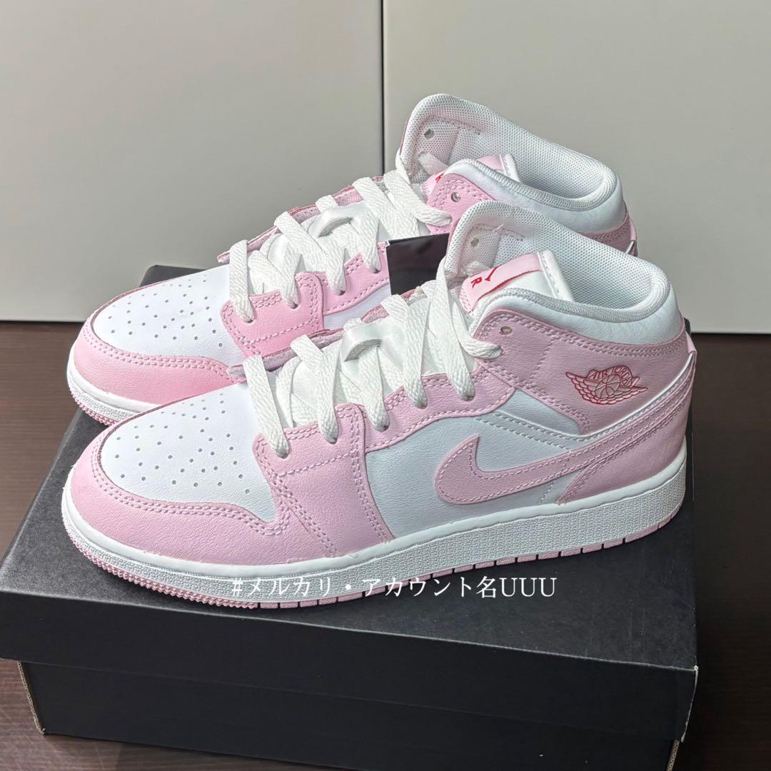 新品23.5cm】NIKE エアジョーダン1MID GS ピンク/レッド - メルカリ