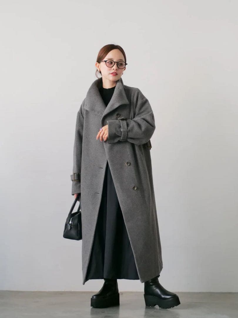 ★COHINA★田中亜希子さんコラボセミダブルウールロングコート-regular 田中亜希子さんコラボ】セミダブルウールロングコート-short & regular