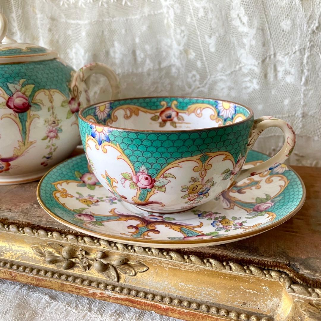 【レア】サルグミンヌミントン　ショコラカップ　緑　C&S フランスアンティーク レア】サルグミンヌミントン ショコラカップ 緑 C&S フランス