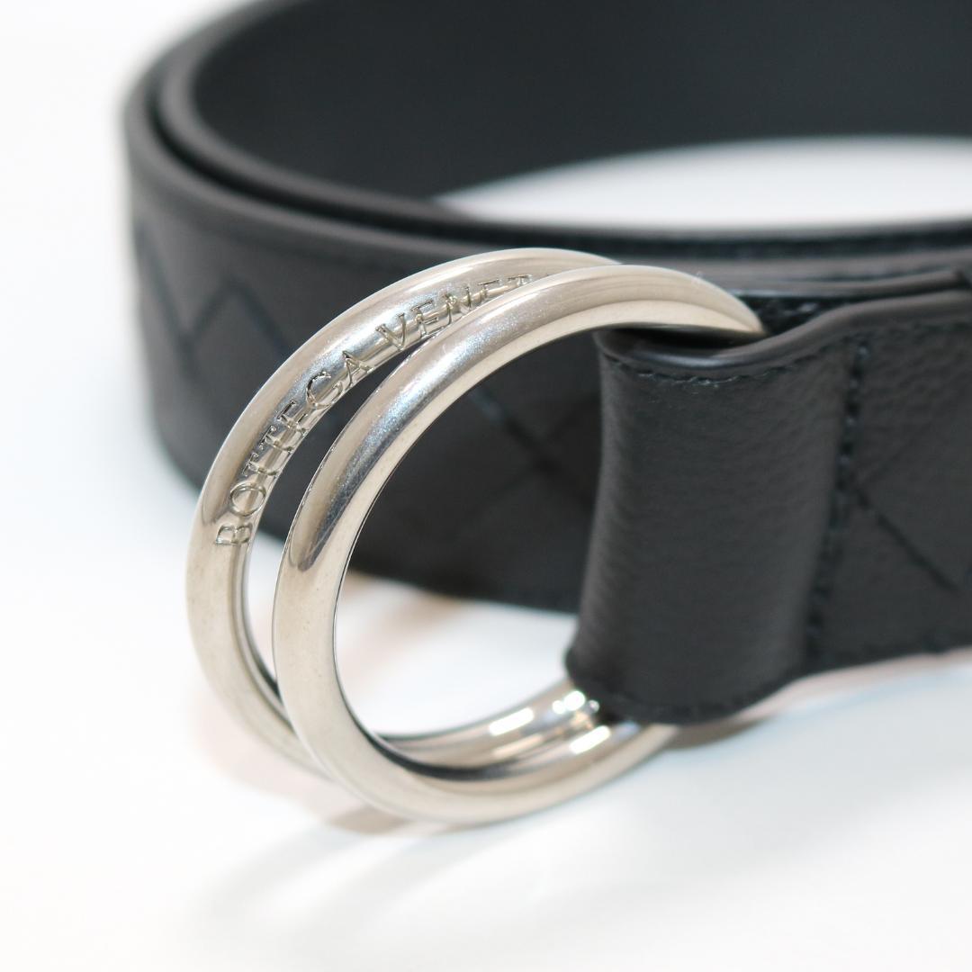 未使用級】ボッテガヴェネタ レザー シボ革 Dリング ベルト 黒 ダブル