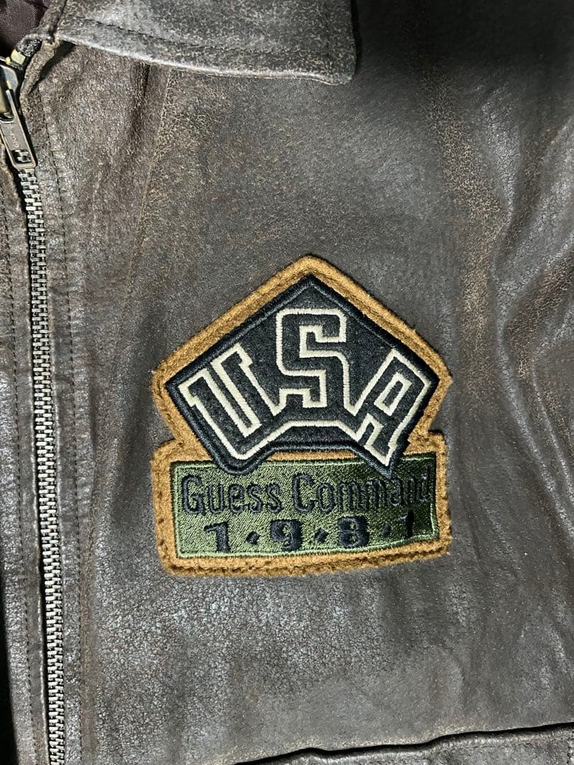 希少】guess leather レザージャケット ヴィンテージ ワッペン