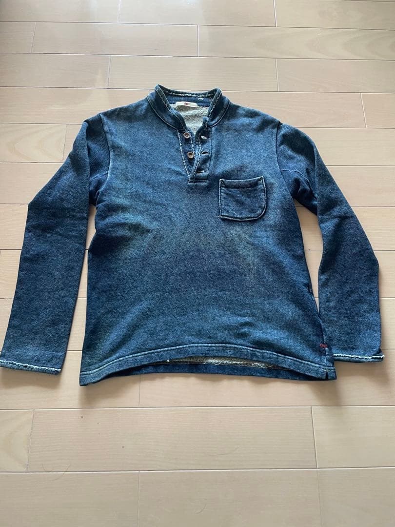 45rpm ロゴ刺繍 インディゴ 藍染め トップス ヘンリーネック 長袖 1