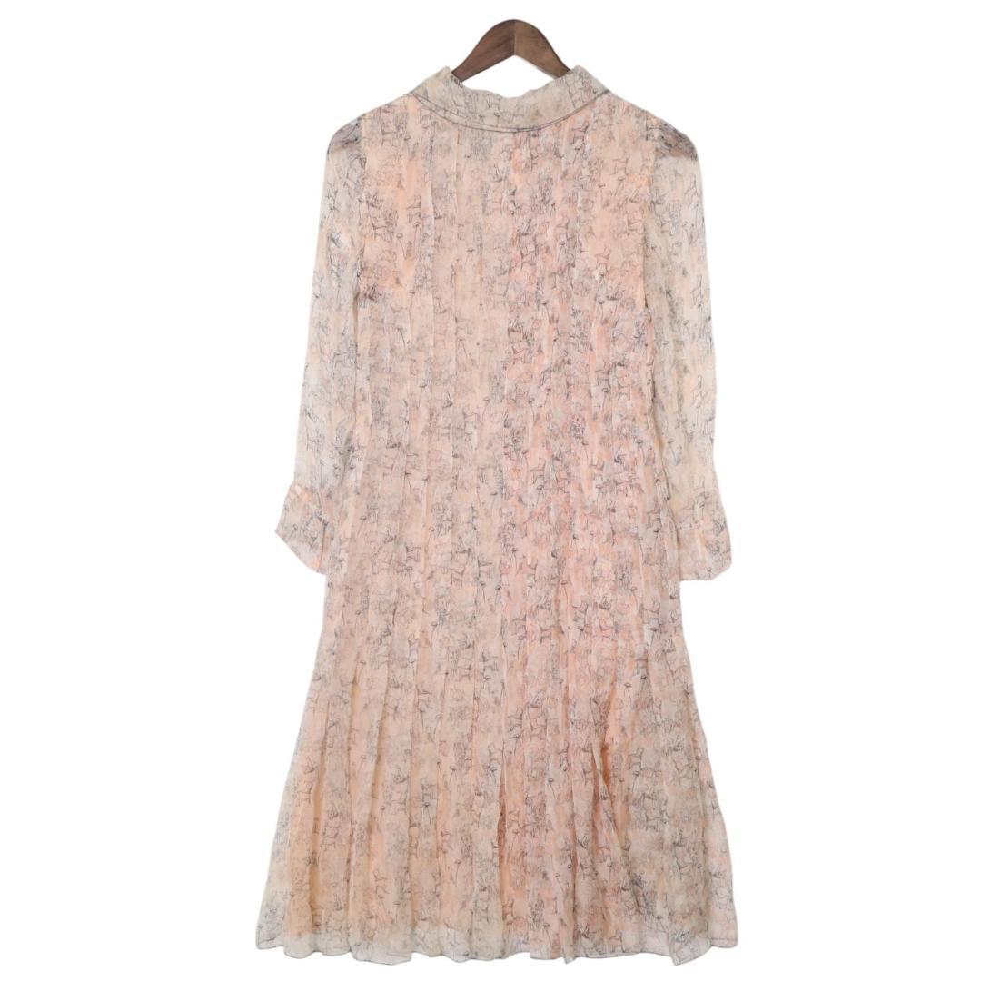 シャネル ワンピース ベージュ ピンク Sサイズ シルク100% CHANEL