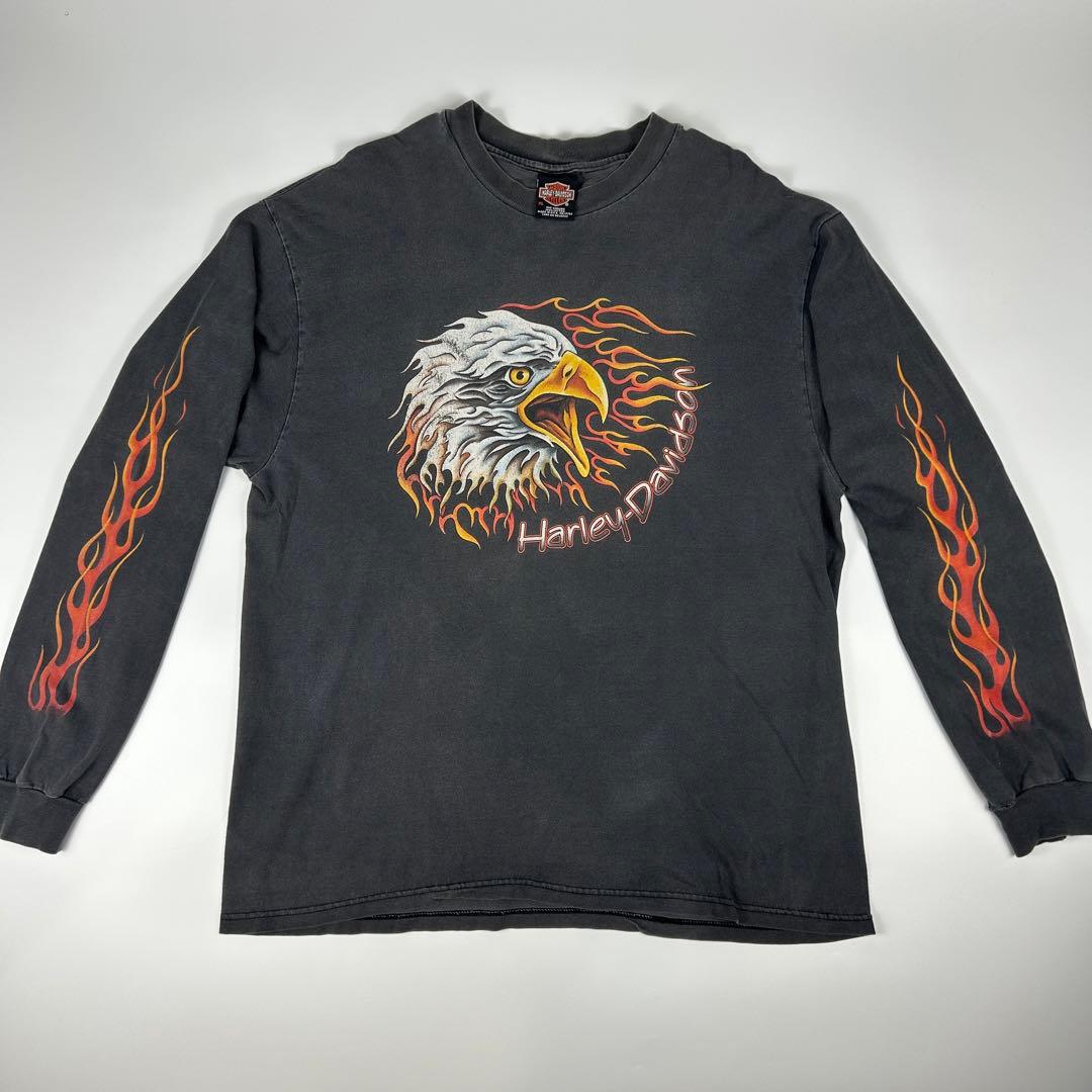 90s Harley-Davidson イーグル ファイヤー ロンＴ L/S 古着 90s HARLEY DAVIDSON ファイヤー イーグル バイク グラフィック