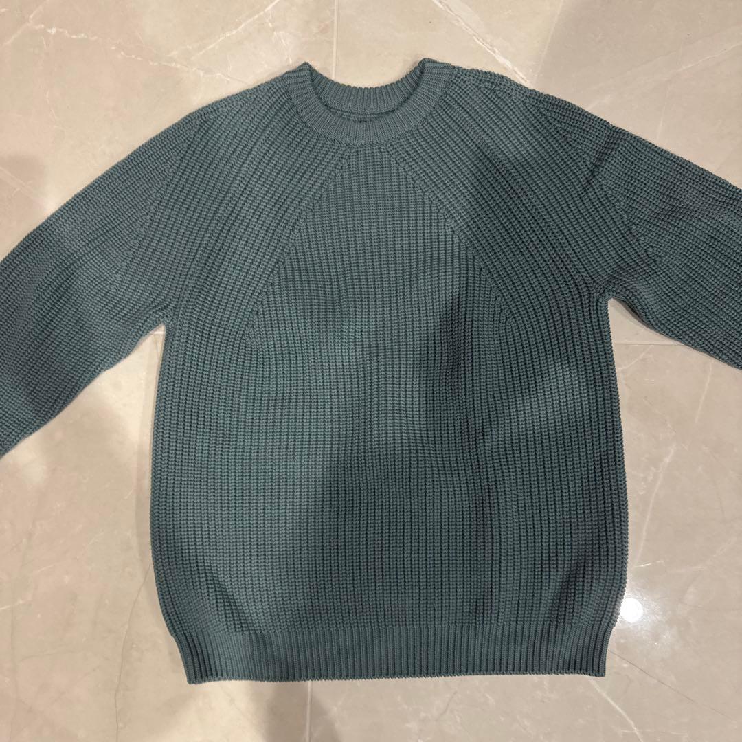 BATONER グリーン リブ編みニット