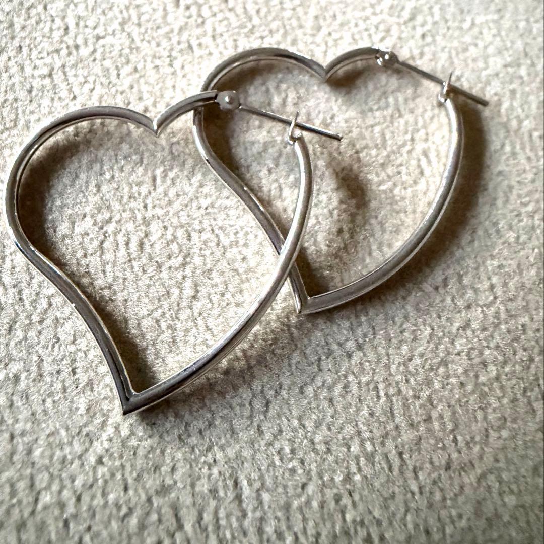 K14WG ハートピアス K14 ホワイトゴールド ハート 揺れる地金ピアス 保証書付 NO-1903