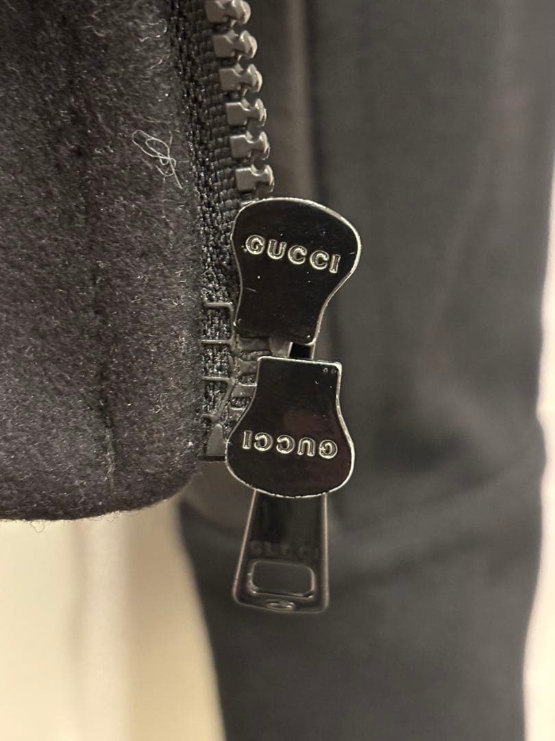 グッチ GUCCI メルトンウール袖レザー 切替ミリタリージャケット