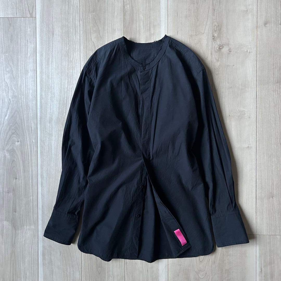 20ss＊Y’s PINK バックフラップ ブラック バンドカラーシャツ 2 黒 SHIPS: エアー サッカー バンドカラー リラックス 長袖 シャツ〈単色