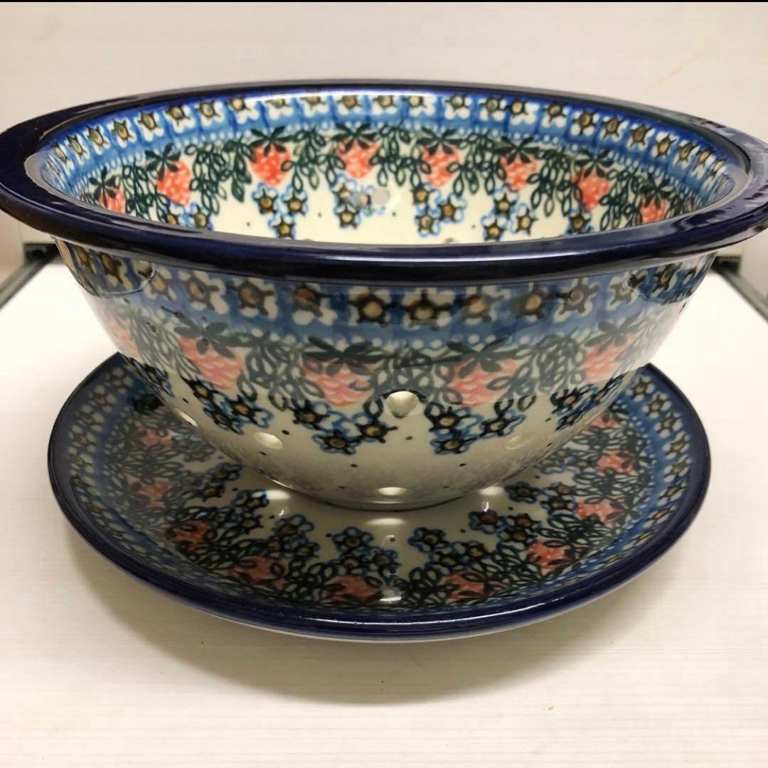 ポーリッシュポタリー　水切りボウル皿セット イチゴ　コランダー　ポーランド食器 新品】 ポーランド食器 ポーリッシュポタリー ボウル 13cm 小どんぶり