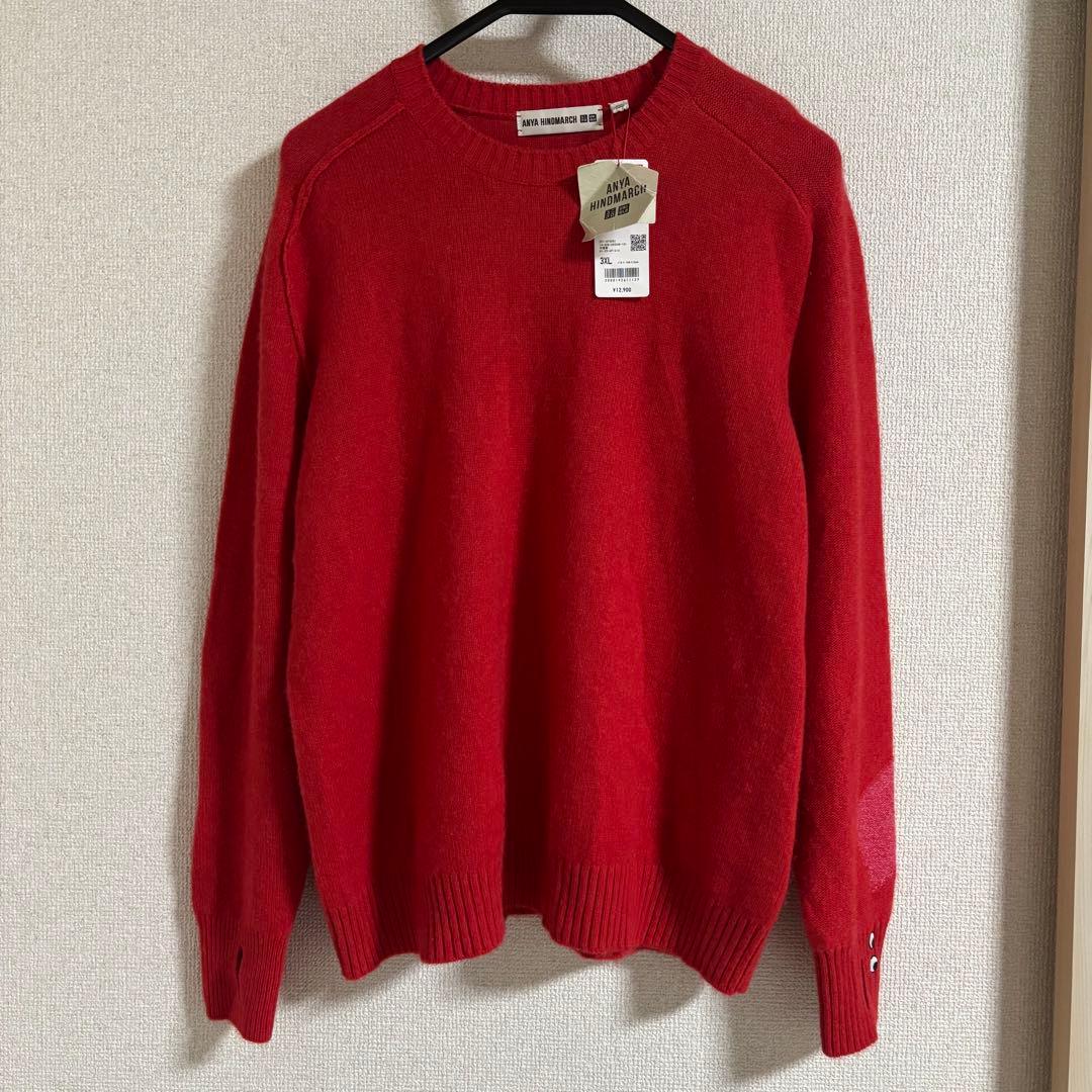 ユニクロ アニヤハインドマーチ カシミヤクルーネックセーター 赤 3XL
