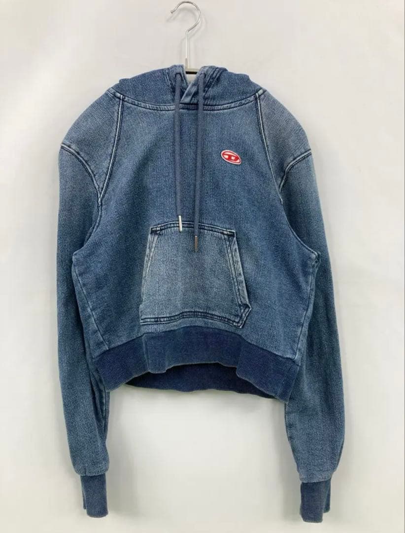 DIESEL デニムブルー フード付き クロップドパーカー - メルカリ