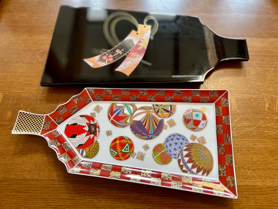 美品 美濃焼 羽子板皿&塗り皿(1セット限り)＊今なら箸置き&取り箸2膳