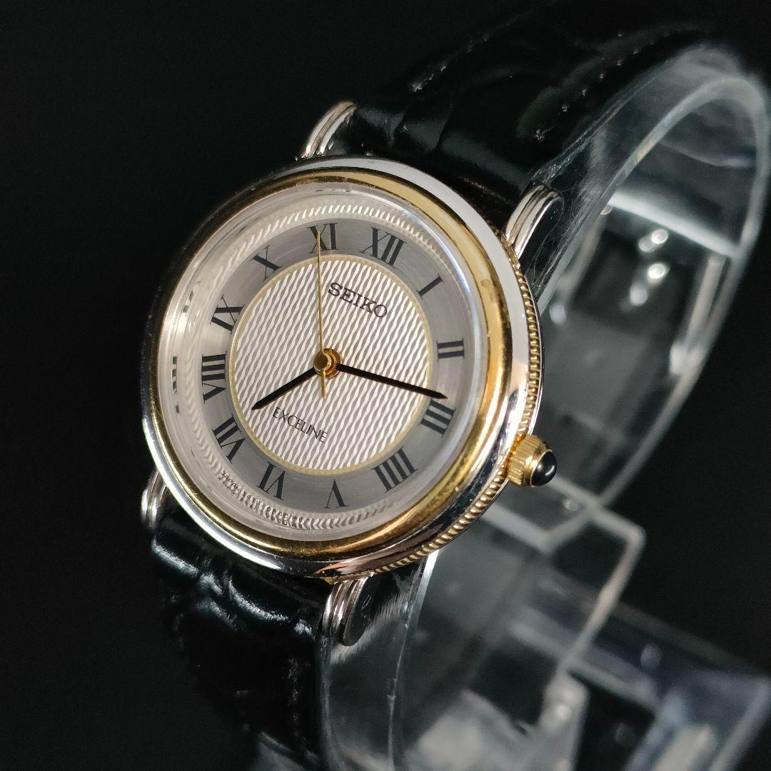 美品　SEIKO　セイコー　エクセリーヌ　ホワイト　ゴールド　ブラック　レザー セイコー ドルチェ&エクセリーヌ ペア クオーツ SWDL160 レディース 革