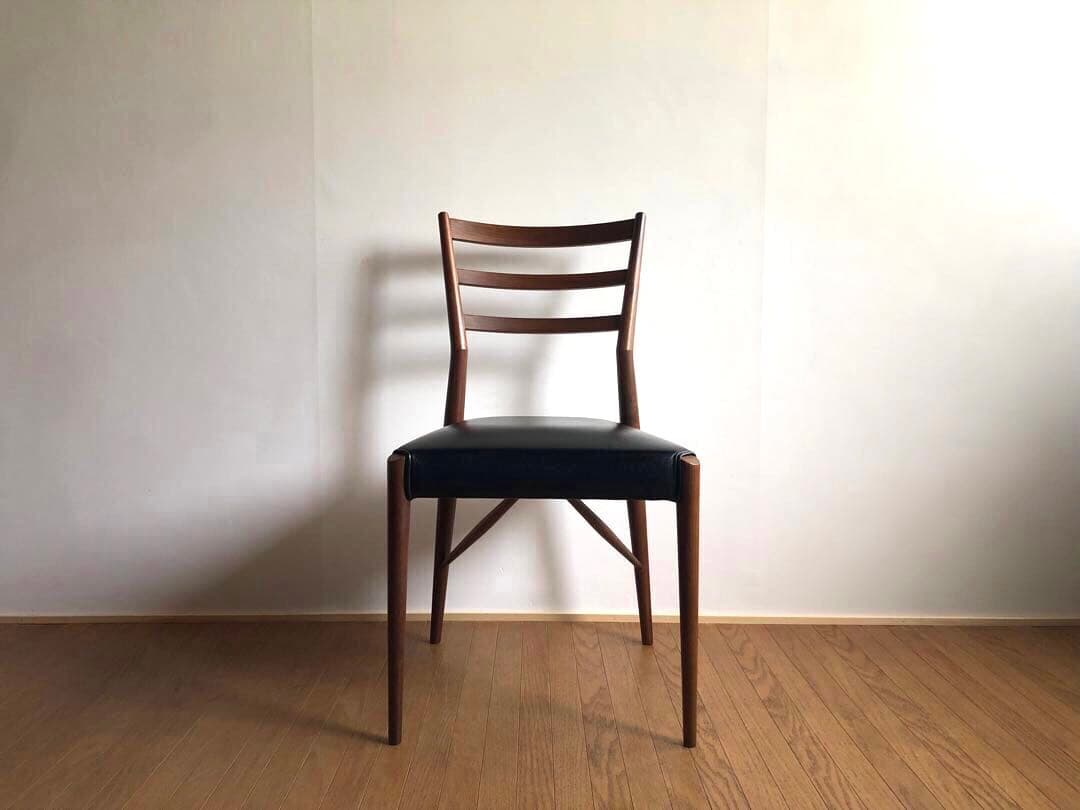 飛騨高山 日進木工製 ウォールナット材 黒革チェア ダイニング デスク椅子 工芸 飛騨家具 nissin 日進木工 N ボウ チェア 国産家具 無垢 ダイニング