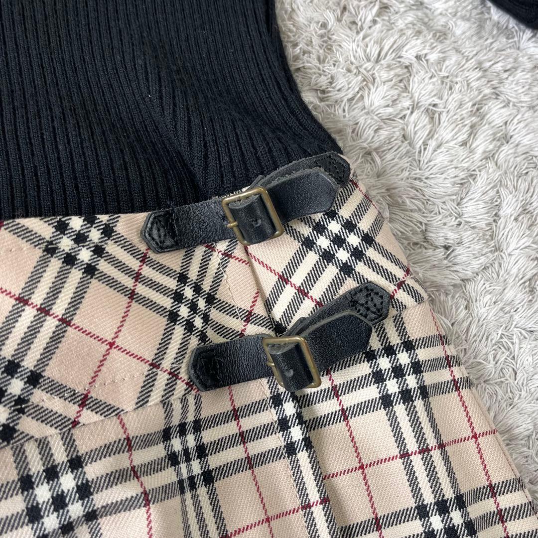 バーバリーブルーレーベル ボース刺繍 ニット切替 ノバチェック