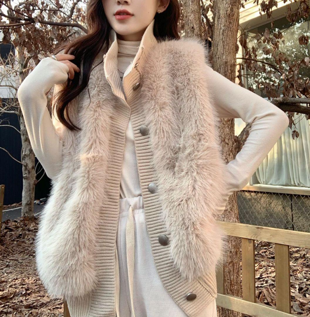 ファーベスト ファージレ ジレ もこもこ あったか ベージュ 韓国