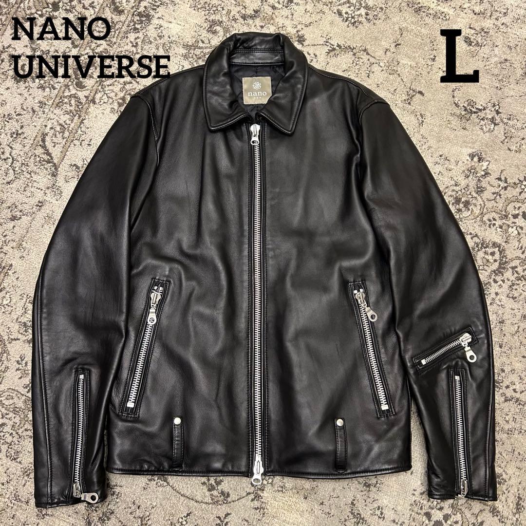 美品✨　ナノユニバース 羊革 ライダース ジャケット 黒 中綿 キルティング L 美品 ナノユニバース シングルライダースジャケット 羊革 黒 中綿