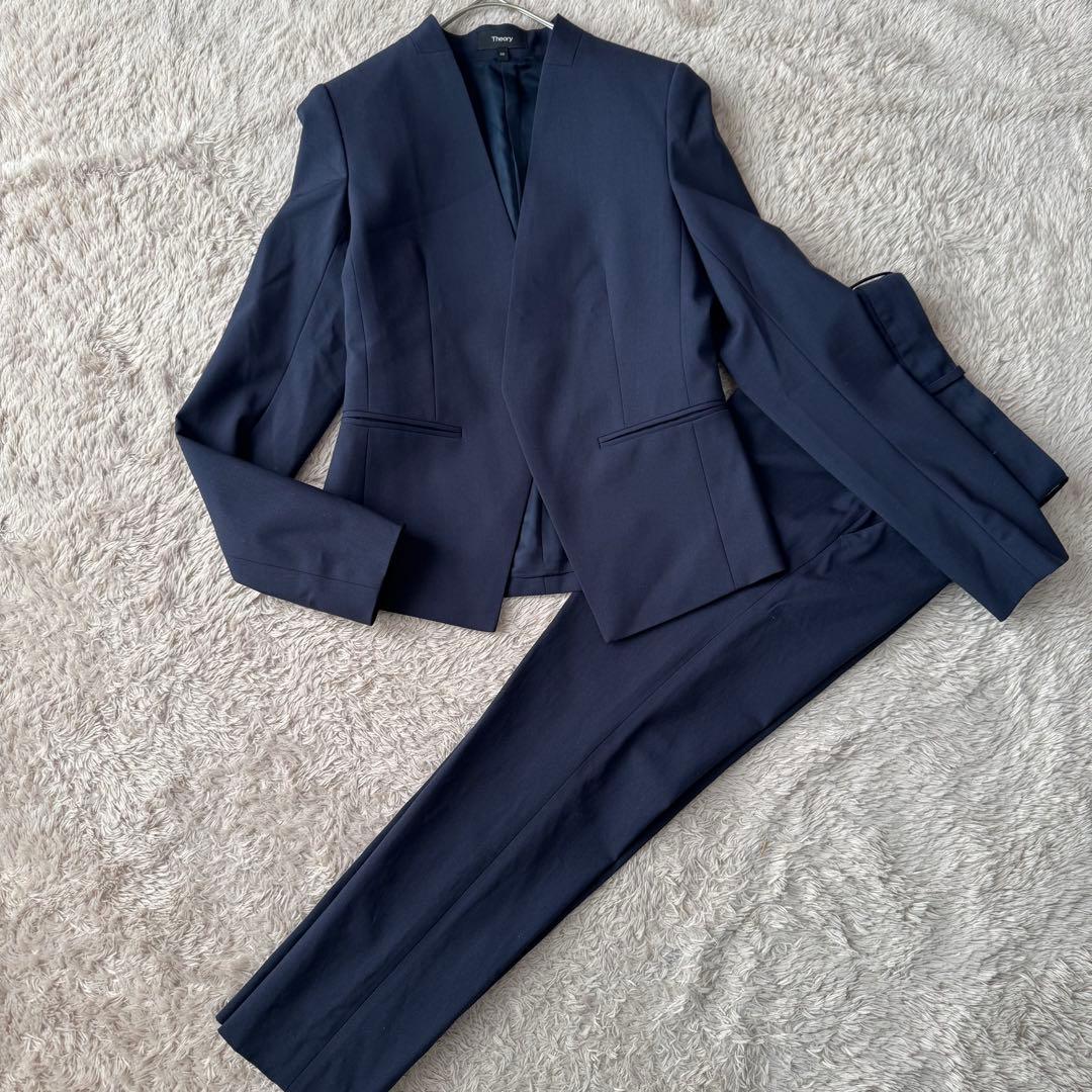 セオリー SUPER TAILOR スーツセットアップ ノーカラー パンツ 紺色