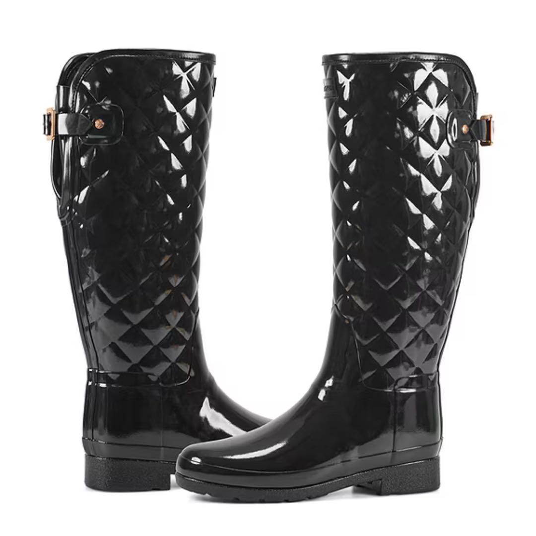 未使用級 HUNTER レインブーツ 金金具 リファインドグロスキルト UK6