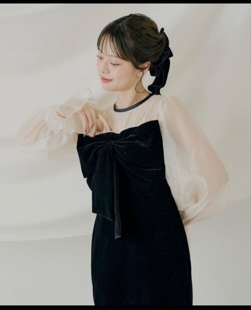 SALON by Chico】配色シアーリボンベロアワンピース/オケージョン