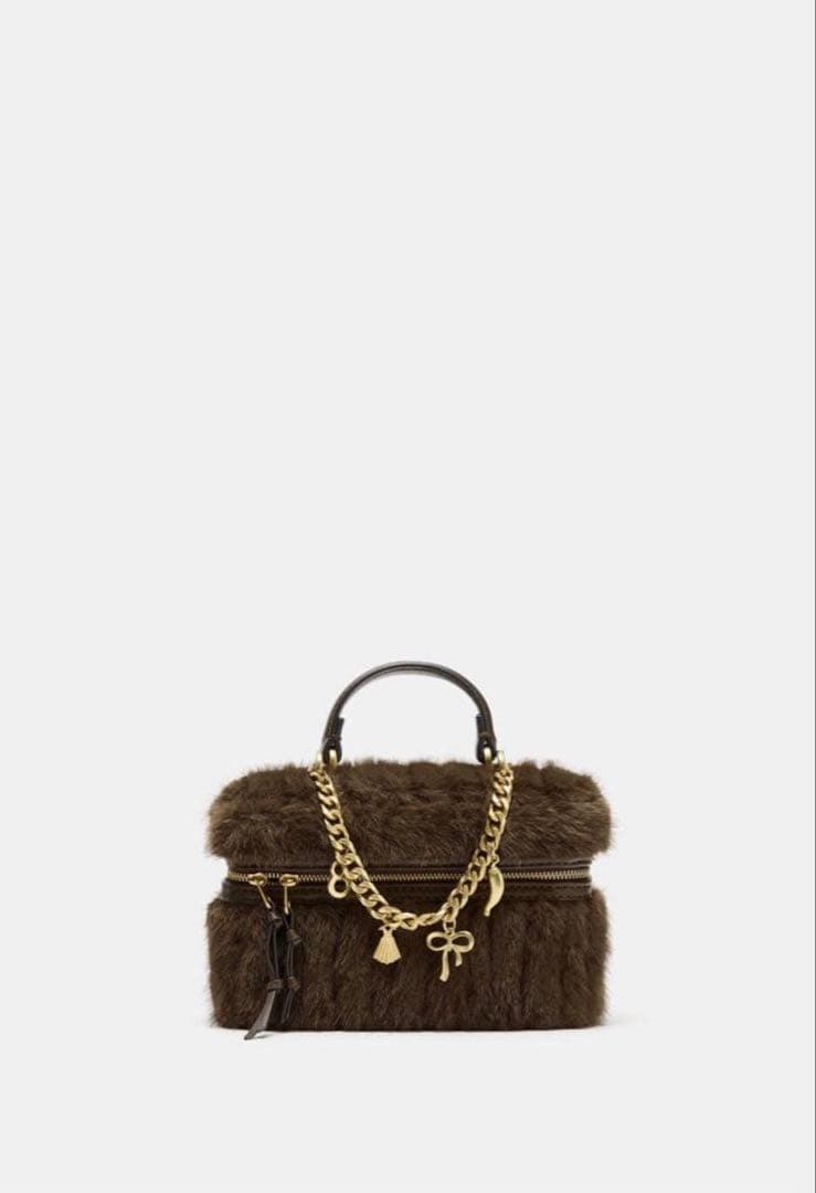 完売品 ZARA フェイクファーハードクラッチバッグ ブラウン 新品タグ