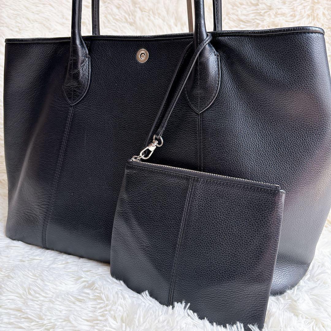 ユナイテッドアローズ レザービジネストートバッグ 黒 本革 ポーチ付き