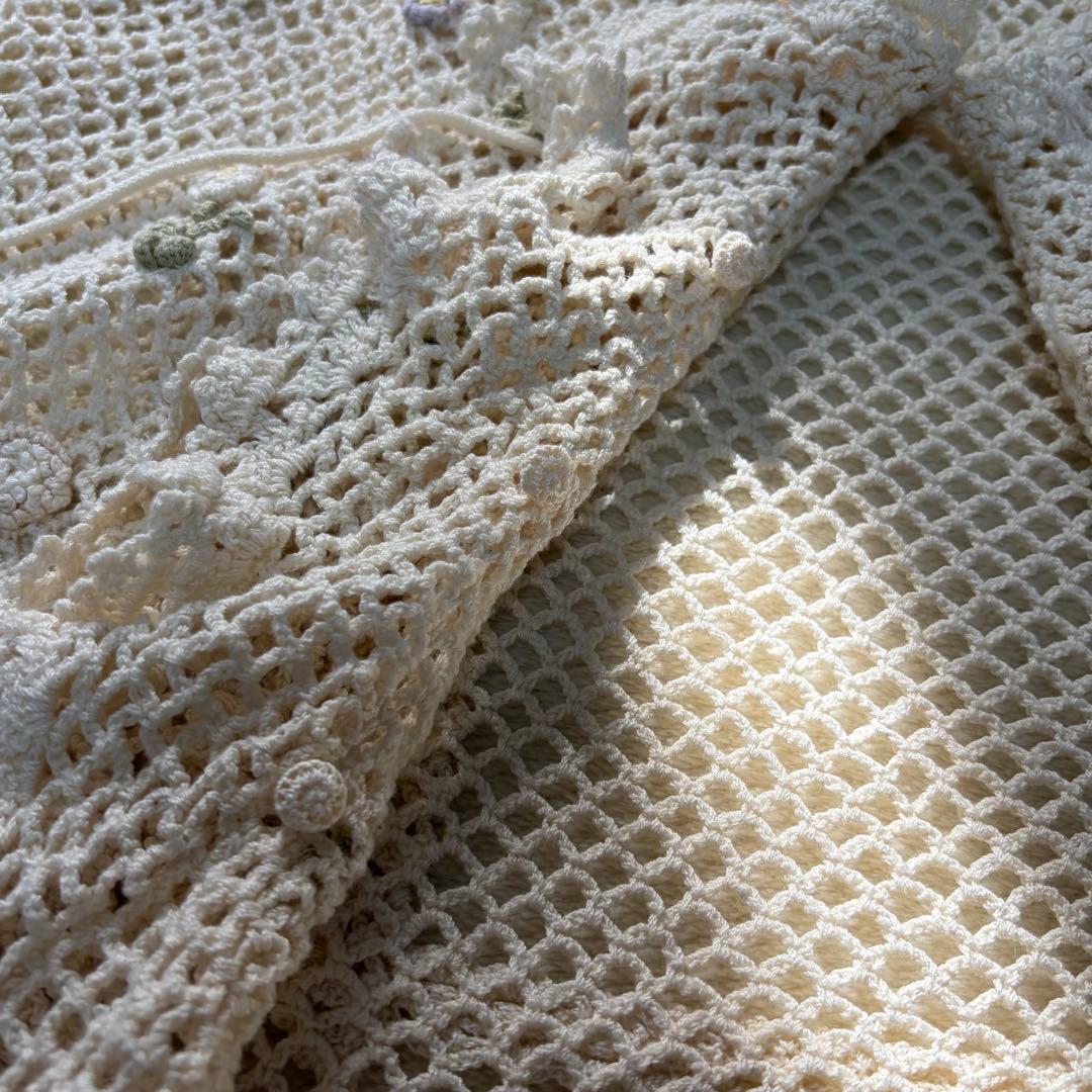 ピンクハウス 鈴蘭モチーフ ニットベスト クロシェ編み フリル リボン