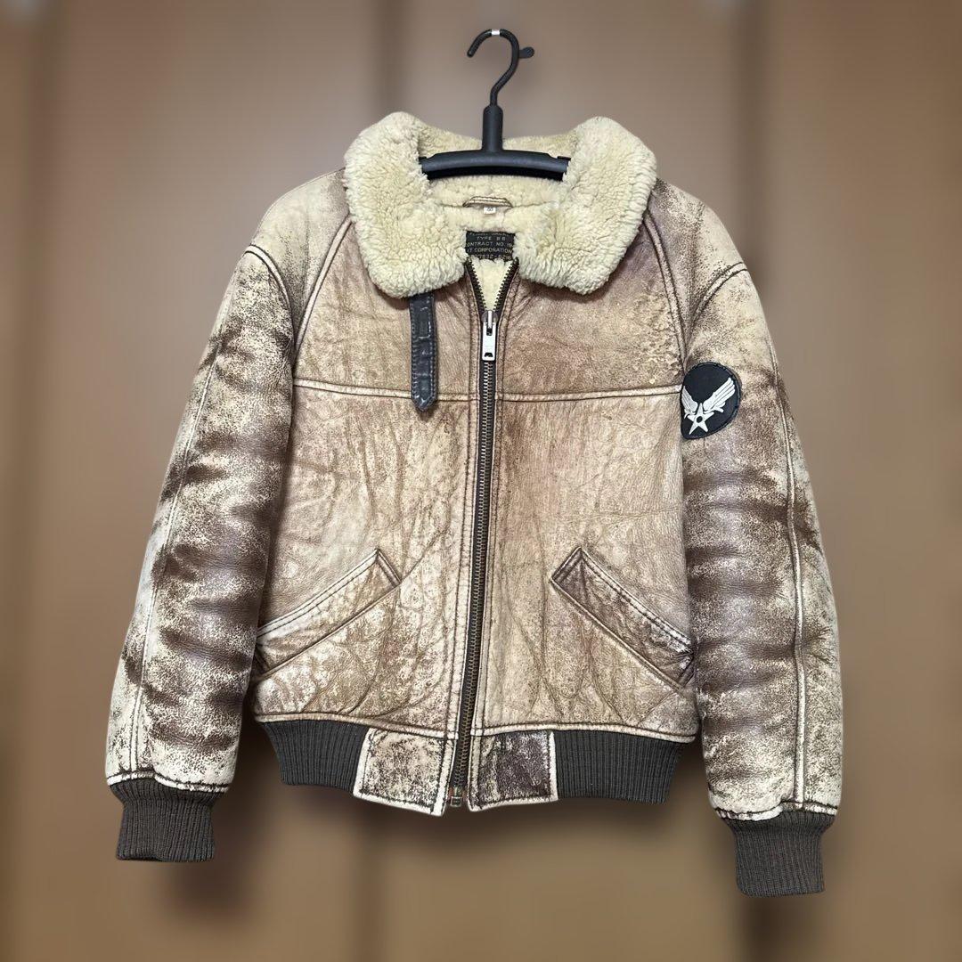 B-6 フライトジャケット　40 ビンテージ加工 AVIREX B-6 ムートン フライトジャケット 40 L シープスキン メンズ