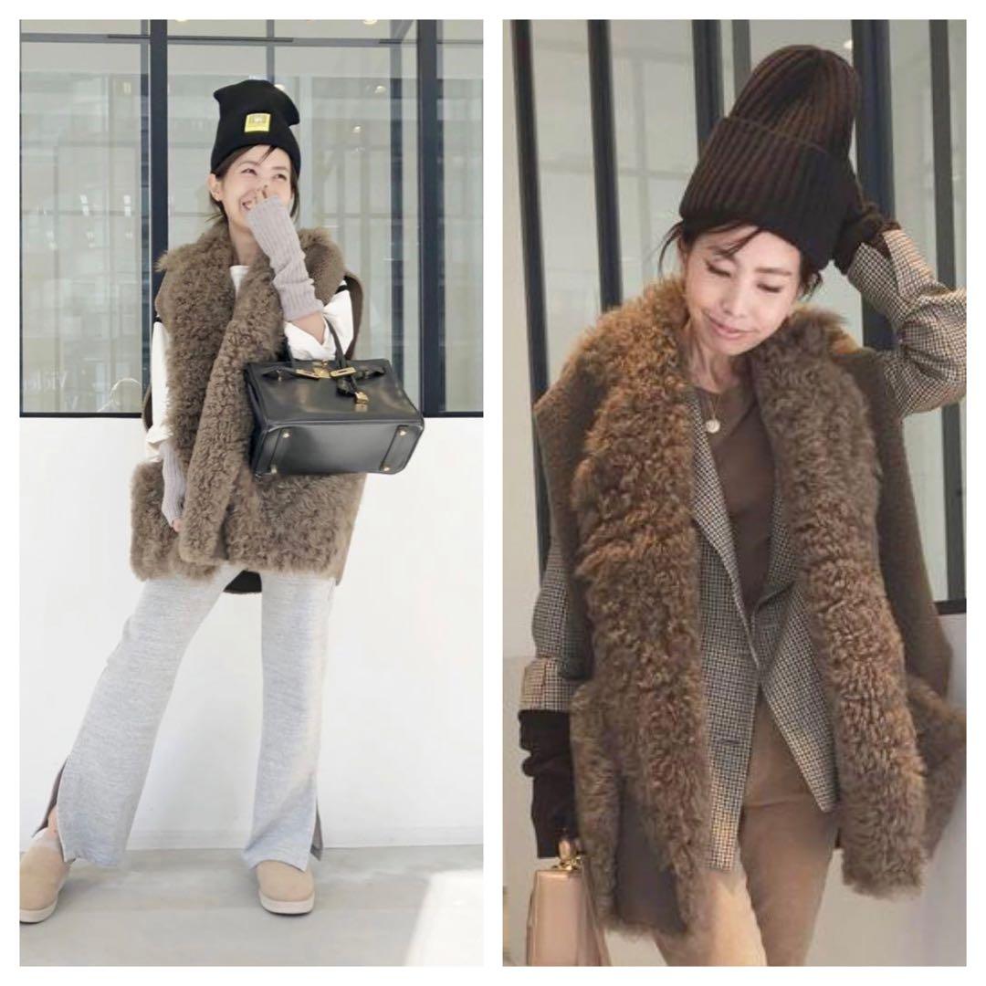 新品アパルトモン購入BLANCHA/ブランカ/ムートンベスト定価27万カーキ