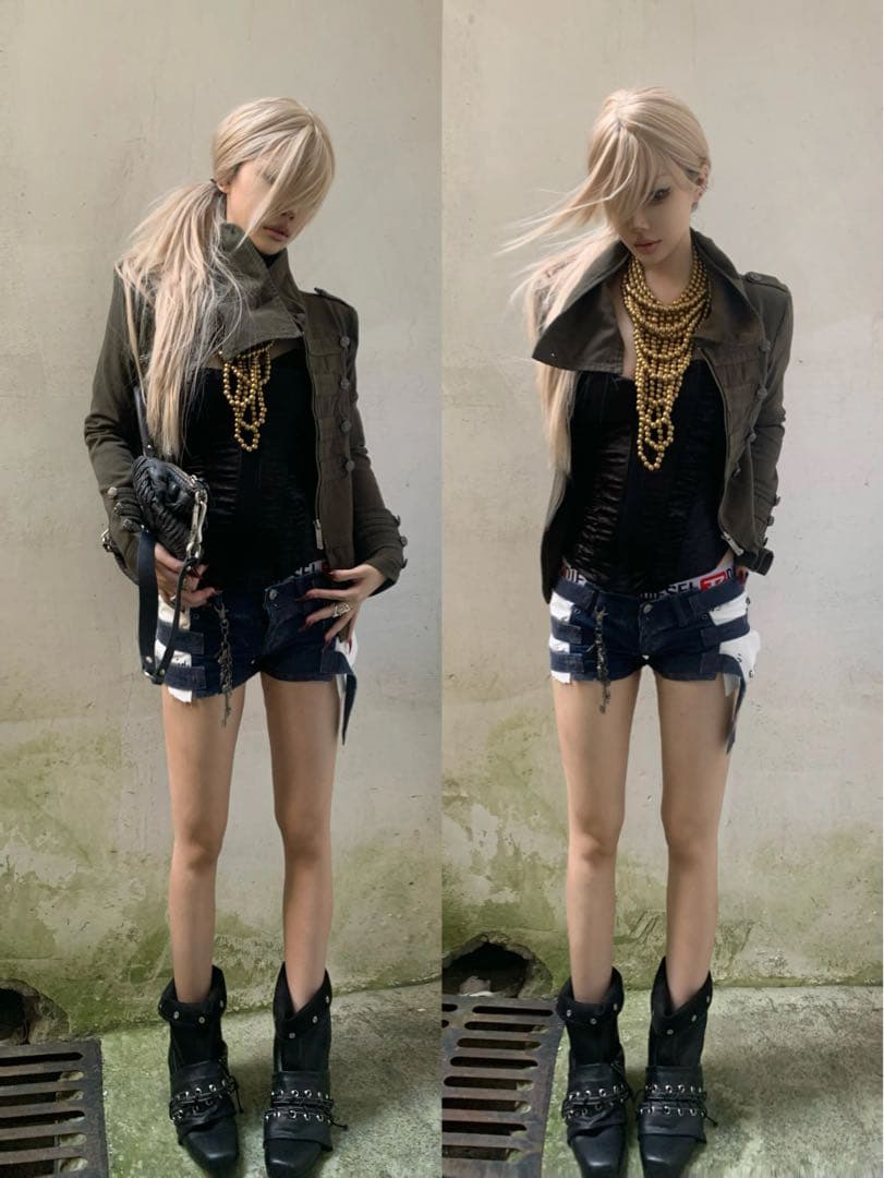 Imdelusion ナポレオンジャケット スリムライダースジャケット Y2K