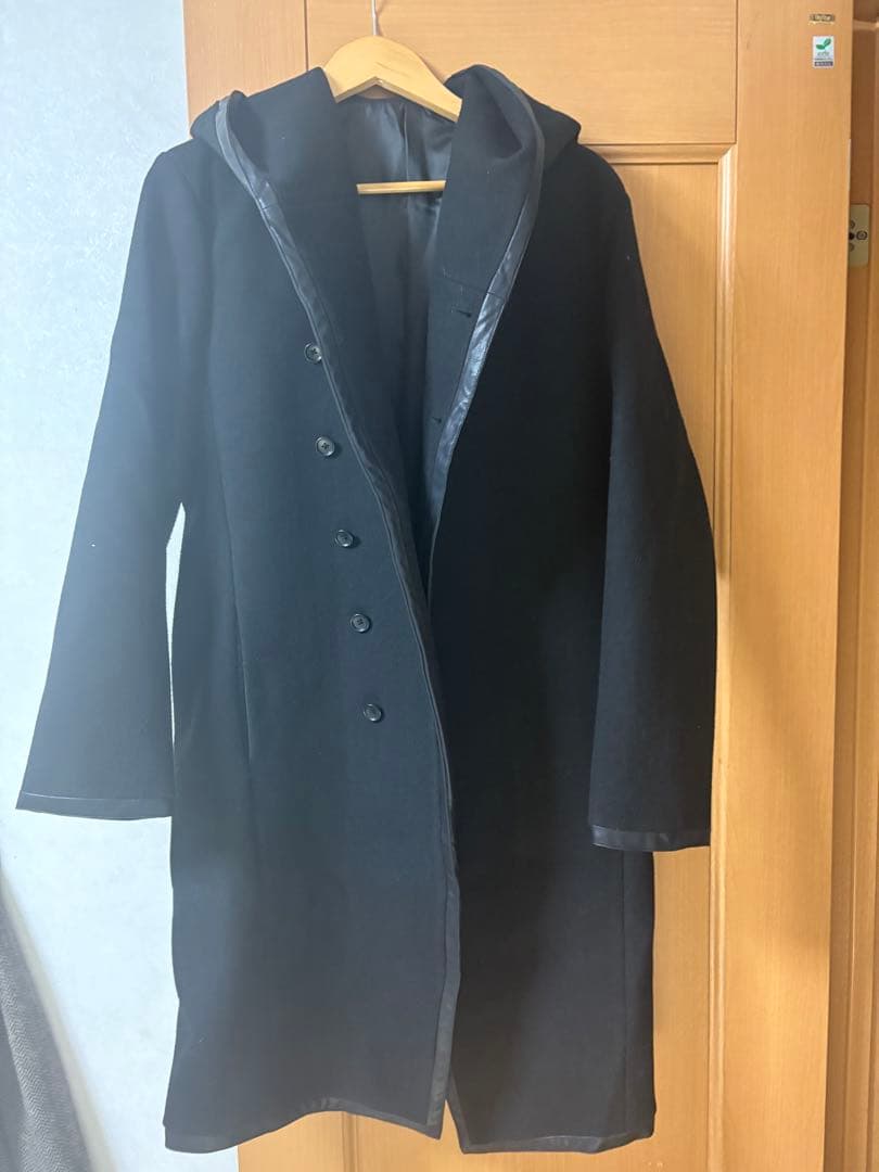 極美品】フード付きパイピングフーデッドロングラップコー