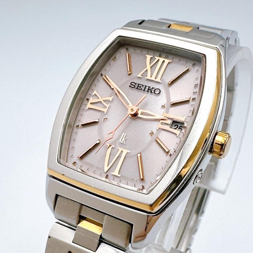 美品 セイコー ルキア ソーラー電波 レディース腕時計 ピンク文字盤 トノー型 LUKIA セイコー ルキア スタンダードコレクション SSVW214 レディース