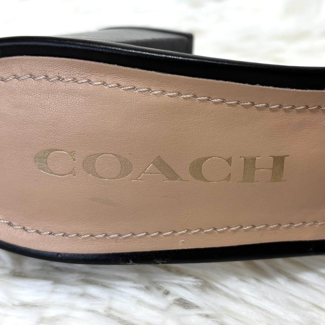 【美品】コーチ　スクエアトゥミュール　ヒール　ロゴ金具　ブラック　23.5cm