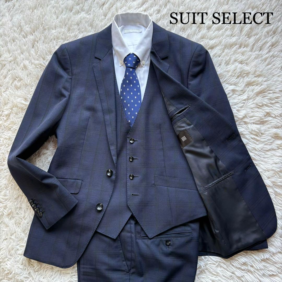 美品 SUIT SELECT スリーピース チェック 本切羽 濃紺 A4 美品 SUIT SELECT スリーピース チェック 本切羽 濃紺 A4 - メルカリ