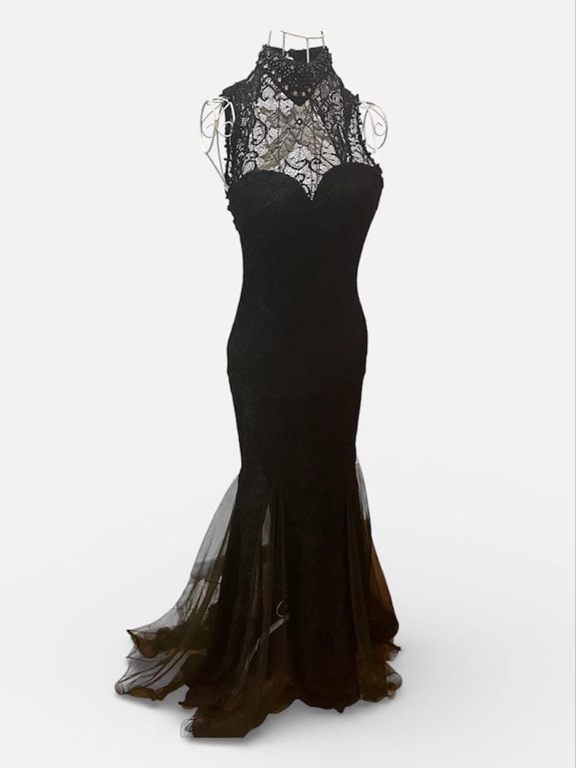 3 キャバドレス　黒　ロングドレス　ビジュー　値下げ交渉可能 SALE!ビジューロングドレス/スリッド/ノースリーブ/谷間見せ/タイト