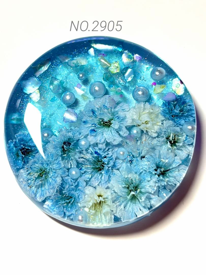 NO.2905蒼の花 ドライフラワー レジンヘアゴム ブローチ ポニーフック