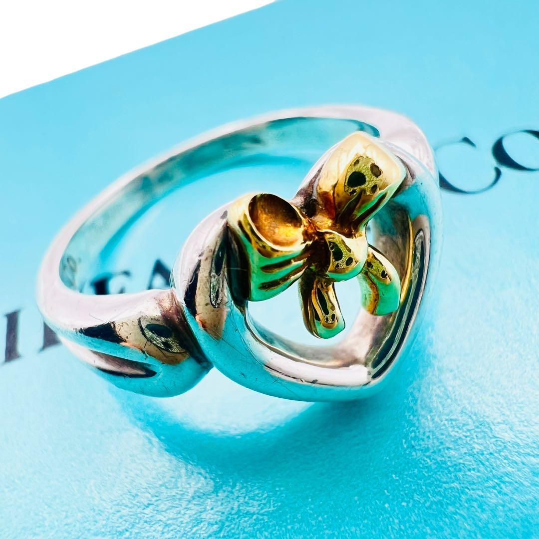 ティファニー ハート リボン K18 750 シルバー925 コンビ リング