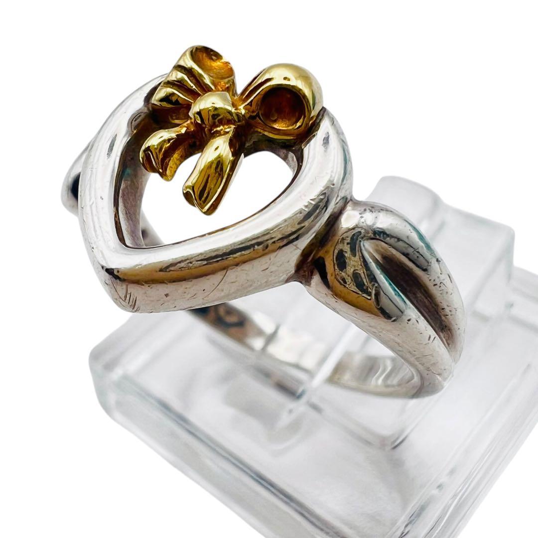 ティファニー ハート リボン K18 750 シルバー925 コンビ リング