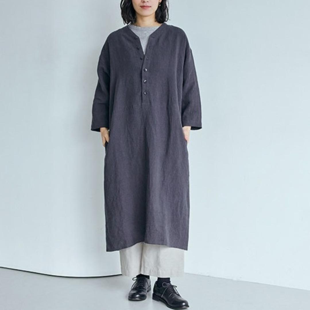 中川政七商店 厚手麻のボタンワンピース スミクロ 中川政七商店 厚手麻のボタンワンピース スミクロ - メルカリ
