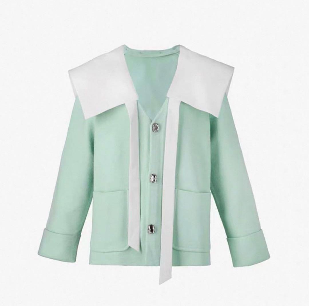 Bibiy. ビッグカラーニットカーディガン ミントグリーン - メルカリ