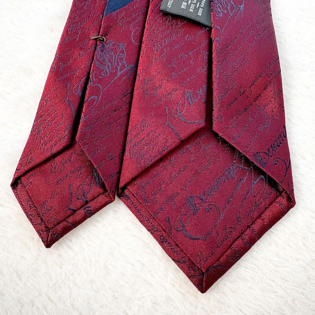 極美品 ベルルッティ カリグラフィー ネクタイ シルク ボルドー 赤