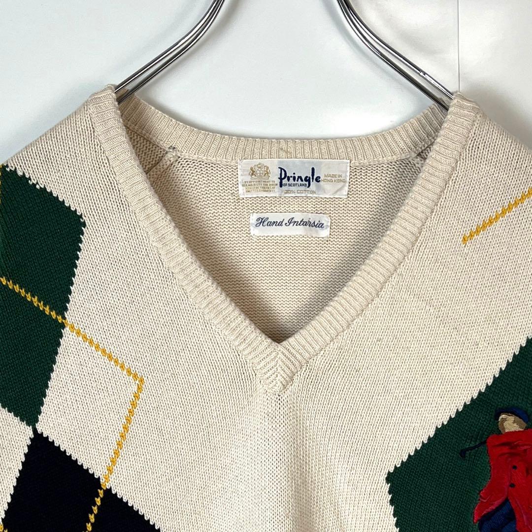 PringleプリングルVネックセーターコットンニットアーガイルチェック
