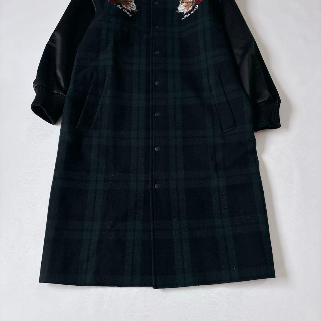 ねこ刺繍】美品♡&ellecy ロングコート スタジャン ブラックウォッチ M