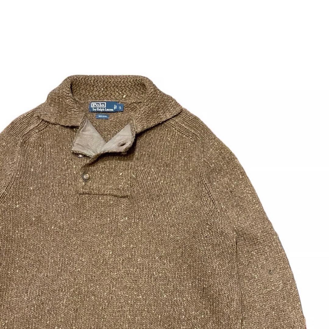 L】ポロ・ラルフローレン ウール ニット セーター 90s 茶色 ブラウン