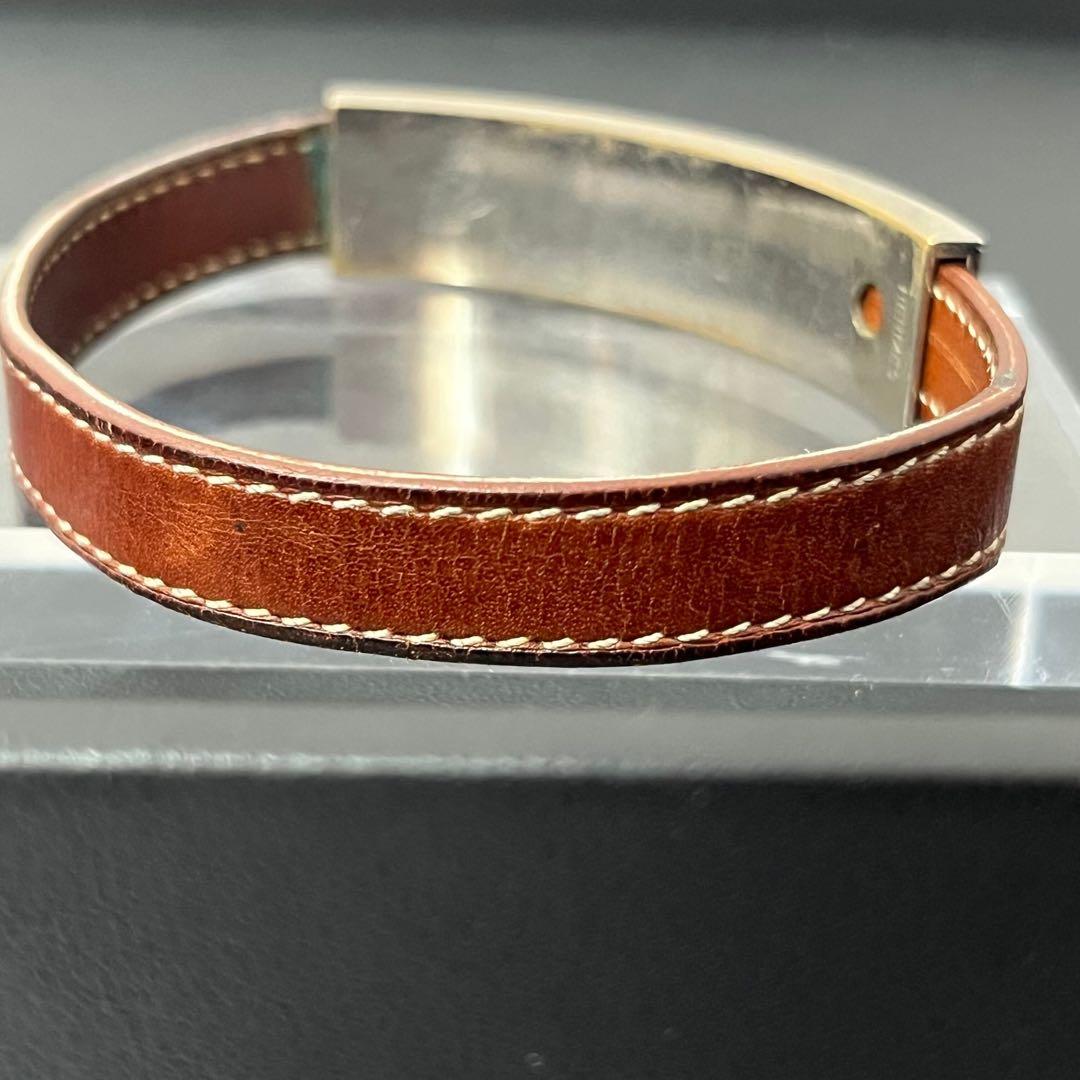 HERMES】レザーブレスレット シルバー ブラウン バングル プスプス