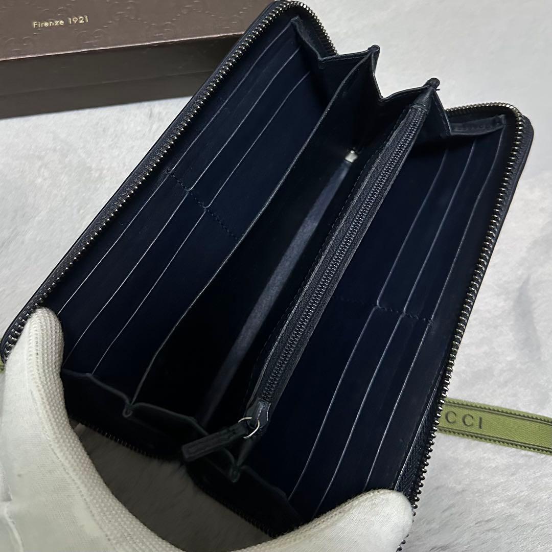 GUCCI グッチ 長財布 シェリーライン ネイビー ラウンドファスナー GG