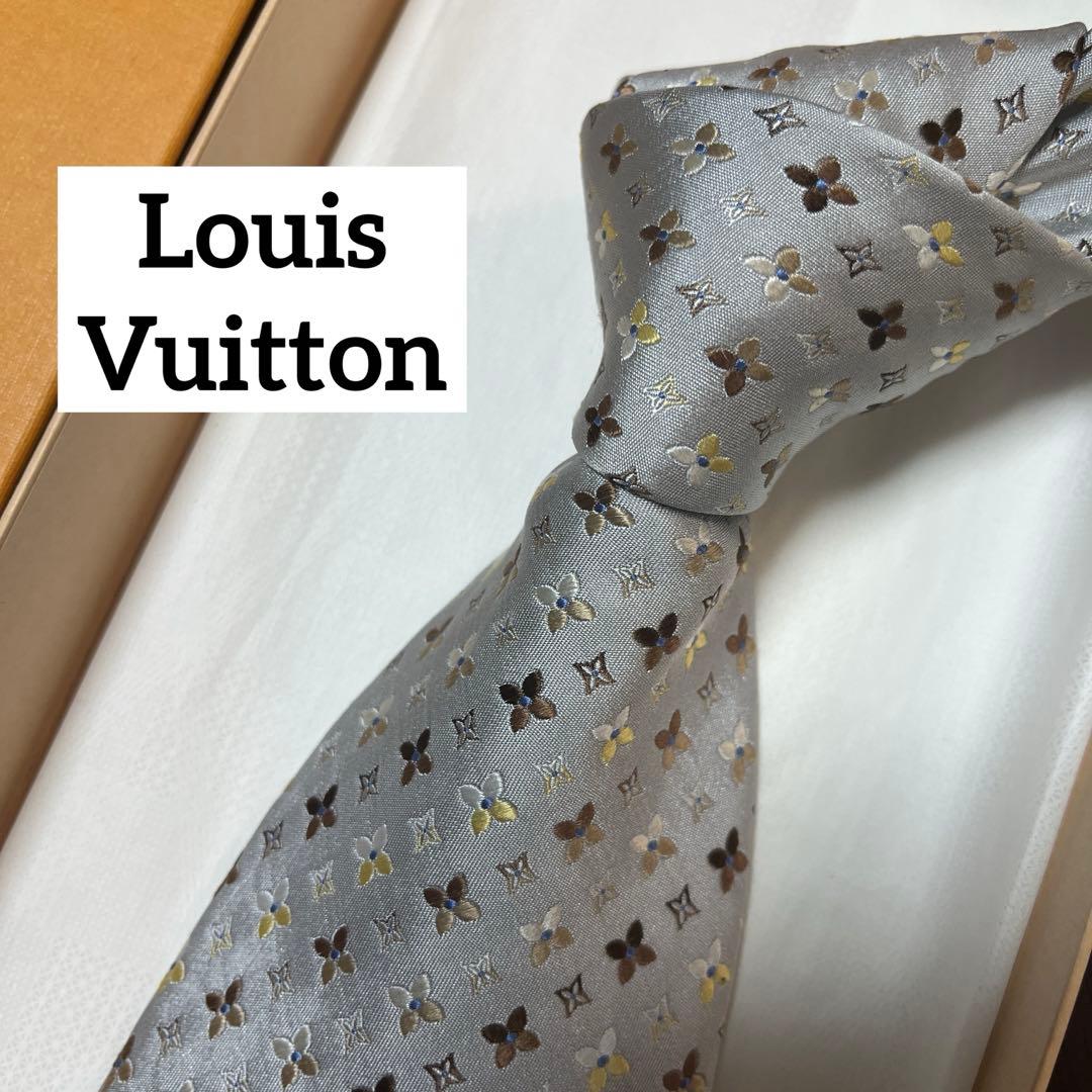 LV ルイヴィトン ネクタイ シルバー モノグラム 厚手 花柄 高級感 結婚