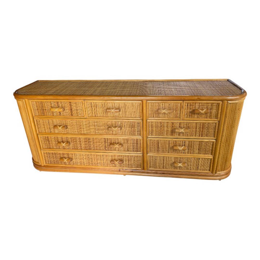 籐 ラタン チェスト 引き出し4段10杯 ワイド&ロー テレビ台 収納棚