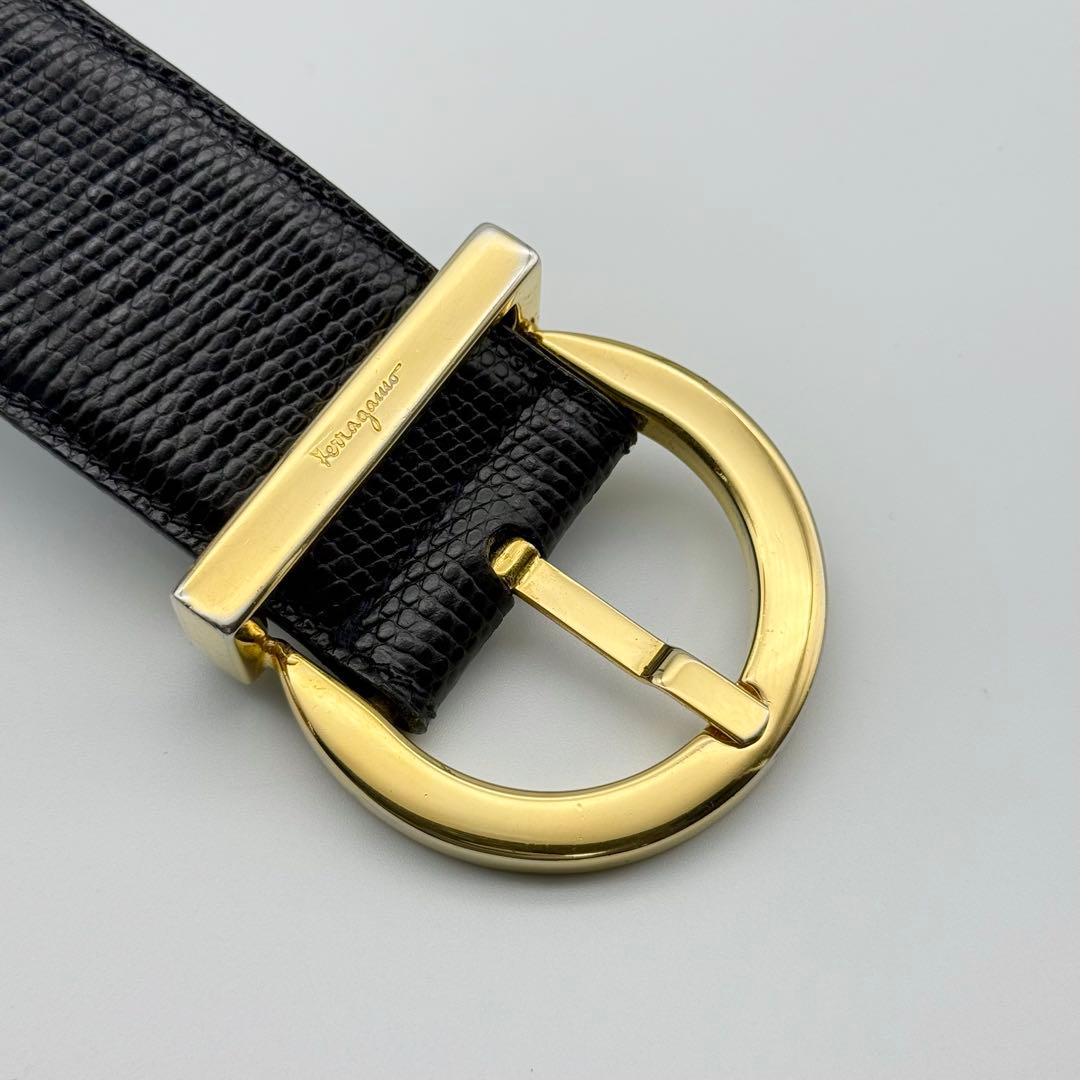 フェラガモ ベルト ガンチーニ リザード型押し レザー ゴールド金具