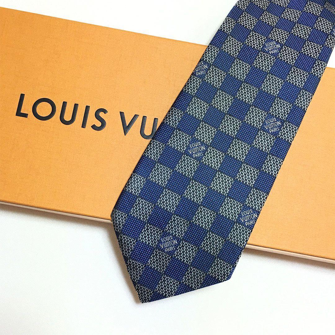 未使用級 ルイヴィトン Louis Vuitton ネクタイ ブルー ダミエ - メルカリ